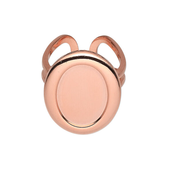 Ring, copper-plated "pewter" (zinc-based alloy), 24x20mm with 18x13mm oval setting, adjustable. Sold individually. image number 0
