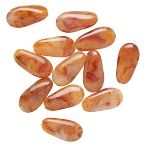 Bead, acrylic, amber, 45x23mm twisted teardrop. Sold per pkg of 12.