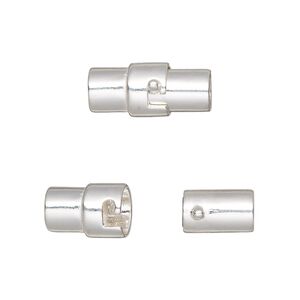 Clasp magnetic 1pkg1 sterling silver, 17.5x8mm locking round tube / fits 4.8mm cord, 1-strand