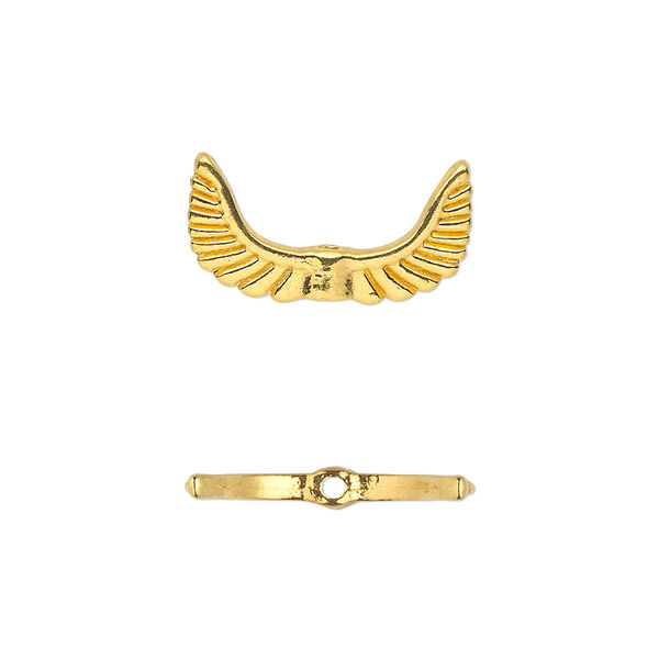 Bead, gold-finished "pewter" (zinc-based alloy), 19x10mm double-sided angel wings. Sold per pkg of 20. image number 0