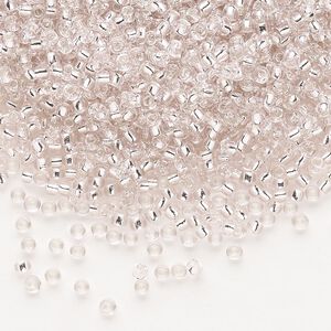 Seed bead, Dyna-Mites™, glass, pkg/1/2kg, #11 round, transparent silver-lined light pink, (57RR 11/0 RR).