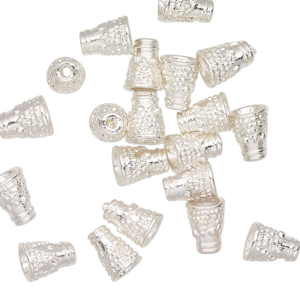 Cone, silver-finished "pewter" (zinc-based alloy), 8x6mm textured, 2.5mm hole. Sold per pkg of 20. image number 0