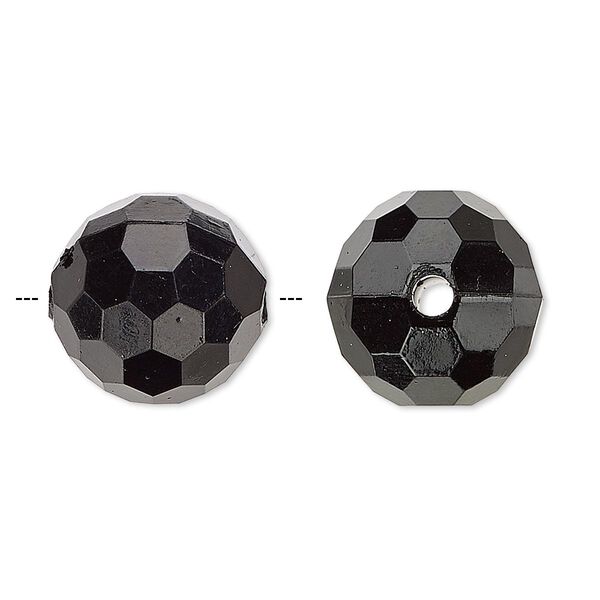 Bead, acrylic, opaque black, 15mm faceted round. Sold per 100-gram pkg, approximately 50 beads. image number 0