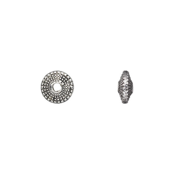 Bead, antique silver-plated "pewter" (zinc-based alloy), 8x3mm double-sided saucer. Sold per pkg of 50. image number 0