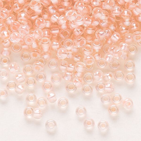Seed bead, Preciosa Ornela Czech glass, pkg/50g, #8 rocaille, translucent color-lined luster pastel pink, (382PP). image number 0