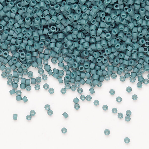 Seed bead, Miyuki Delica®, glass, pkg/7.5g, #11 round, opaque matte glazed luster emerald green. image number 0
