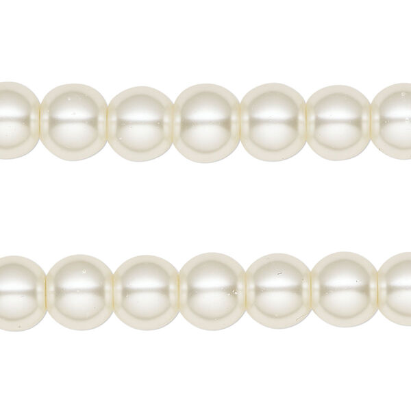 Bead, glass pearl, coated glass, white, 7-8mm round. Sold per pkg of (2) 15-inch strands. image number 0