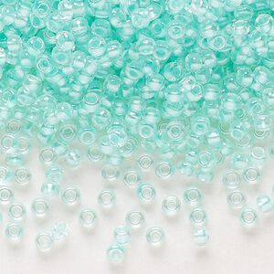Seed bead, Preciosa Ornela Czech glass, pkg/50g, #11 rocaille, translucent color-lined luster pastel green, (382PG).