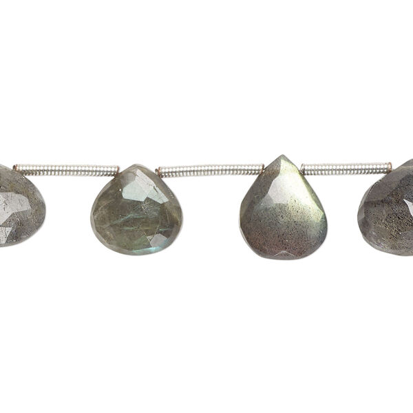 Labradorite 1pkg14, hand-cut top-drilled faceted puffed teardrop bead natural graduated 8x7mm-11x10mm image number 0