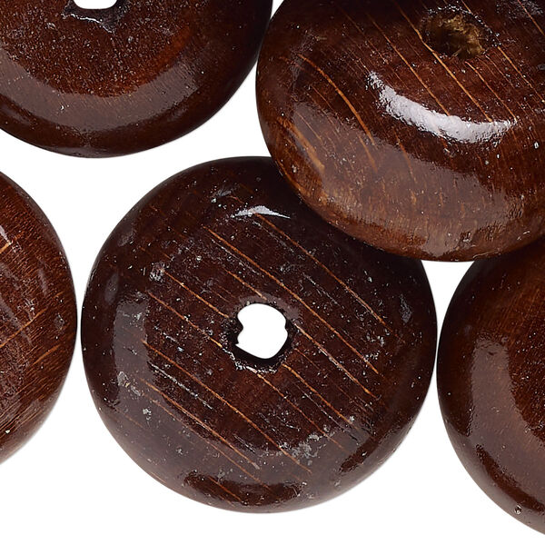 Bead, wood (dyed/waxed), walnut brown, 29x15mm rondelle. Sold per pkg of 30. image number 0