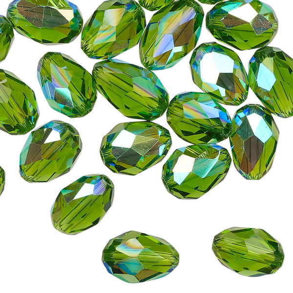 Bead Celestial Crystal® 1pkg40, 11X7.5mm-12X8mm teardrop / 66 facets, translucent medium green AB image number 0