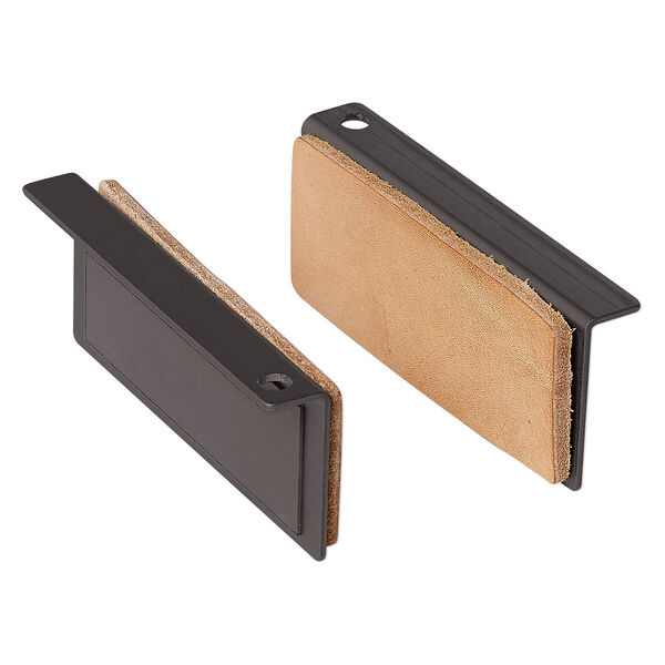 Bench vise pads, magnet / leather / anodized aluminum, black, 3-1/2 x 1-1/2 inch rectangle. Sold per pkg of 2. image number 0