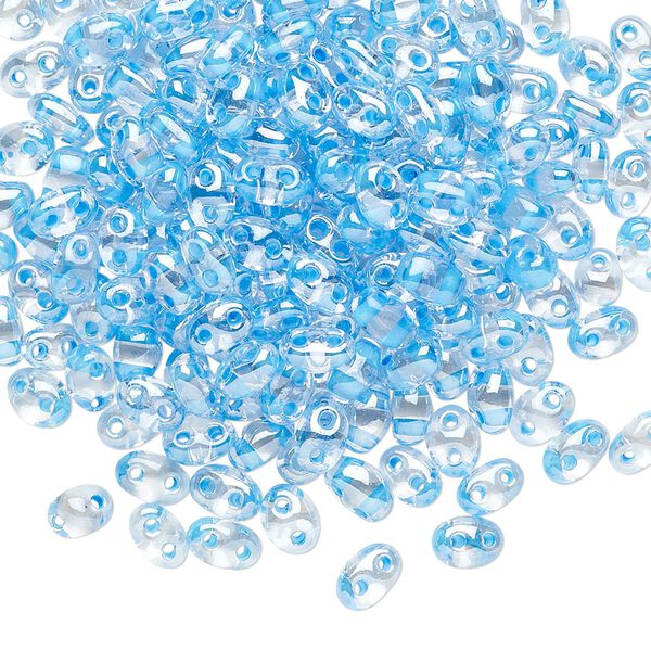 Seed bead, Preciosa Twin™ Czech glass, pkg/250g, 5x2.5mm oval, transparent sky blue terra color-lined clear, (38665). image number 0