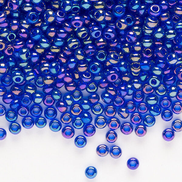 Seed bead, Preciosa Ornela Czech glass, pkg/500g, #8 rocaille, translucent rainbow blue, (31100). image number 0