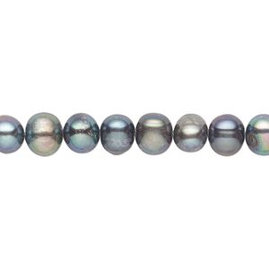 Pearl, cultured freshwater (dyed), blue peacock, 5-6mm semi-round with 0.4-0.6mm hole, D grade, Mohs hardness 2-1/2 to 4. Sold per 15-inch strand.