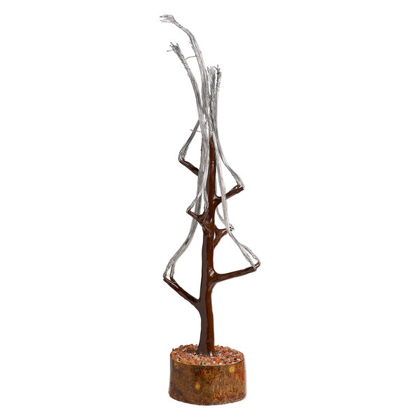 Component, galvanized steel / gum arabic tree / multi-gemstone (natural / dyed / heated) / epoxy / felt, multicolored, 16x5-inch to 18x5-inch tree. Sold individually. image number 0