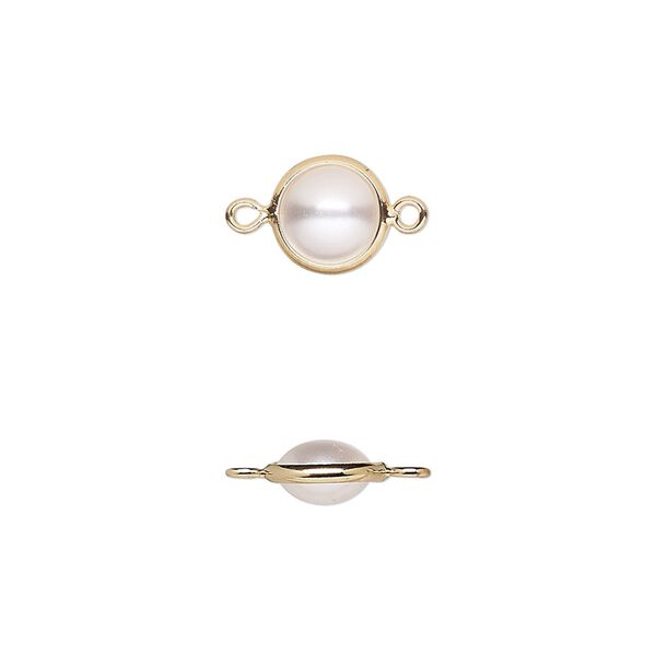 Link, acrylic pearl and gold-finished brass, cream, 8mm double-sided round. Sold per pkg of 10. image number 0