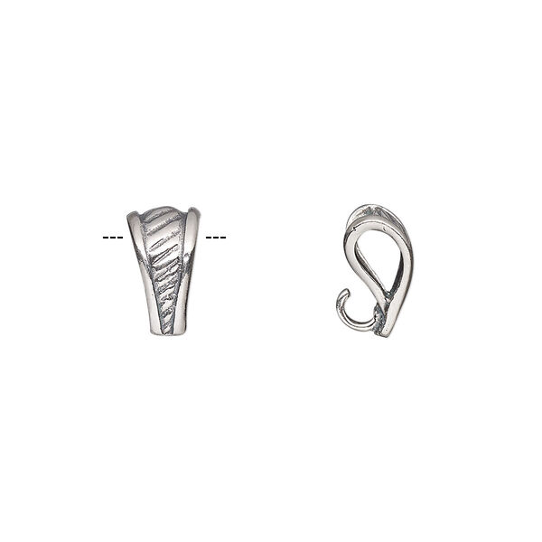 Bail, pendant, antiqued sterling silver, 12x6mm with diagonal pattern and hidden loop. Sold individually. image number 0