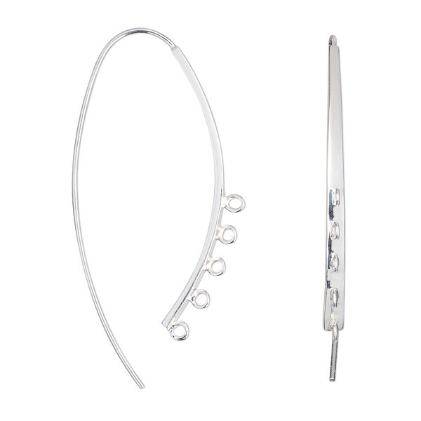 Ear wire, silver-plated brass, 44mm marquise with 5 closed loops, 20 gauge. Sold per pair. image number 0