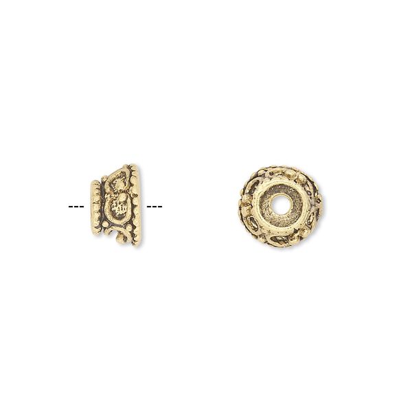 Bead, antique gold-finished "pewter" (zinc-based alloy), 9x6mm fancy cone. Sold per pkg of 12. image number 0