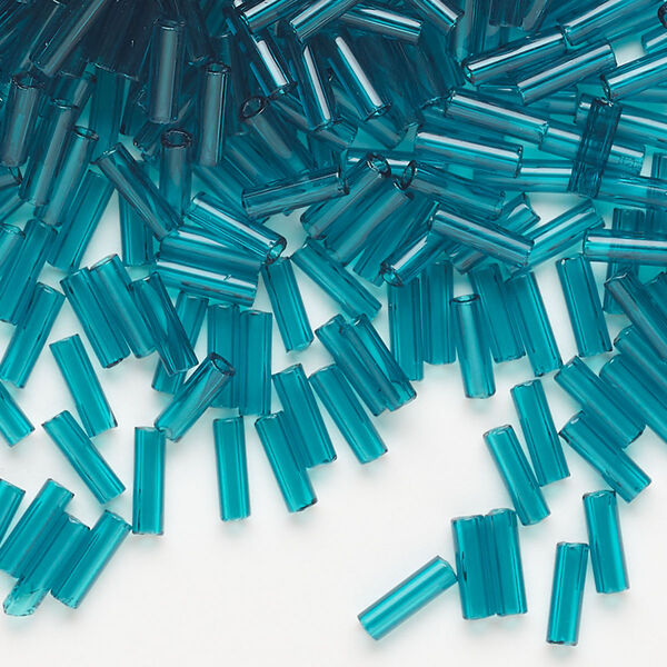 Bead, Preciosa Ornela Czech glass, bugle bead, pkg/50g, 1/4 inch, transparent teal, (50710). image number 0