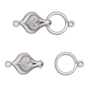 Clasp magnetic fold-over 1pkg1 sterling silver, 23x11mm heart, antiqued JBB Findings 1-strand