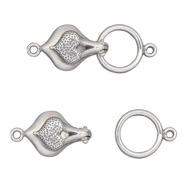 Clasp, JBB Findings, magnetic fold-over, antiqued sterling silver, 23x11mm heart. Sold individually. image number 0