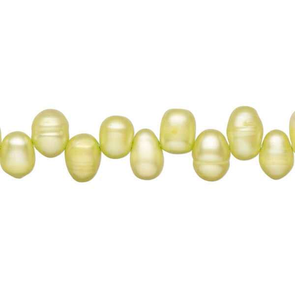 Freshwater pearl 1pkg1, top-drilled rice, 15.5-16 inch chartreuse 7x5mm-11x6mm cultured image number 0