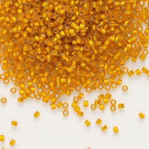 Seed bead, Delica®, glass, pkg/50g, #11 round, translucent semi-matte silver-lined orange (DB-0681).