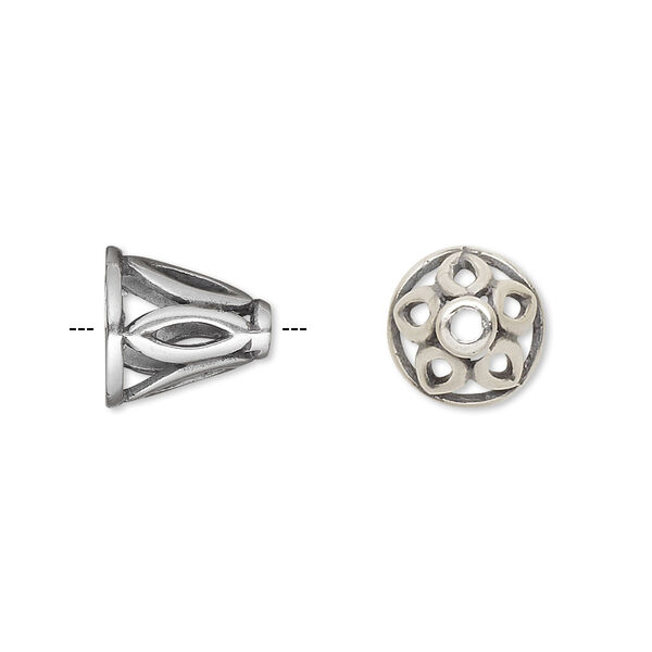 Cone, JBB Findings, antique silver-plated brass, 11x11mm with cutout marquise design, fits 8.5mm bead. Sold individually. image number 0