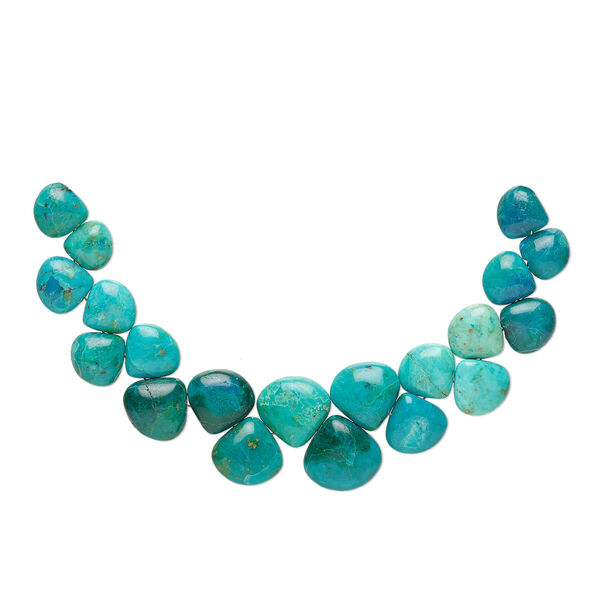 Bead, chrysocolla (stabilized), 9-12mm graduated hand-cut puffed teardrop, B+ grade, Mohs hardness 2 to 4. Sold per 4-inch strand, approximately 20 beads. image number 0