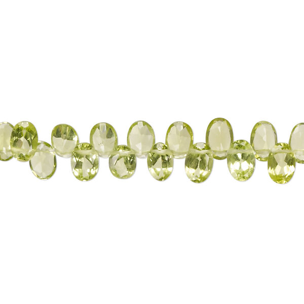 Peridot 1pkg1, hand-cut top-drilled flat-sided faceted puffed oval bead natural B+ grade, 14 inch 6x4mm image number 0
