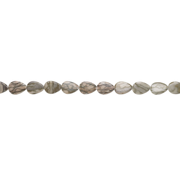 Grey-brown marble 1pkg1, flat teardrop bead natural, 15 inch 20x15mm-25x18mm image number 1