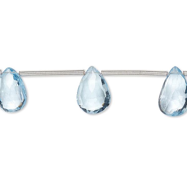 Bead, sky blue topaz (irradiated), 9x5mm-11x7mm graduated hand-cut top-drilled faceted puffed teardrop, B grade, Mohs hardness 8. Sold per pkg of 10 beads. image number 0