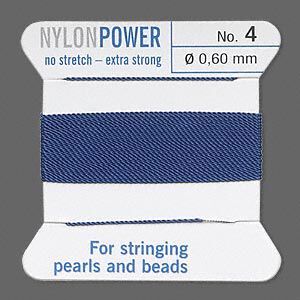 Thread, Griffin, nylon, blue, size #4. Sold per 2-meter card (approximately 78 inches).