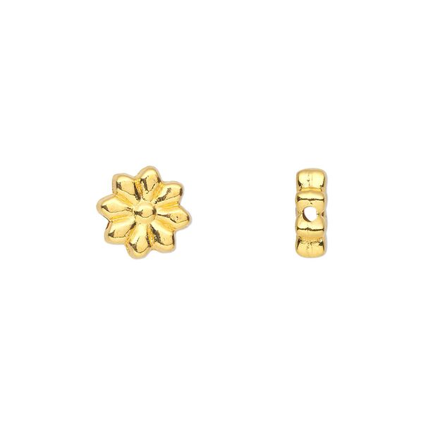 Bead, gold-finished "pewter" (zinc-based alloy), 9x9mm double-sided flat flower. Sold per pkg of 50. image number 0