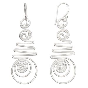 Earring, Create Compliments®, sterling silver, 50x15mm-64x20mm fancy wirework. Sold per pair.