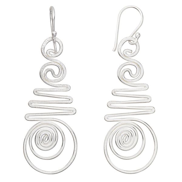 Earring, Create Compliments®, sterling silver, 50x15mm-64x20mm fancy wirework. Sold per pair. image number 0