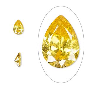 Gem, cubic zirconia, topaz gold, 7x5mm faceted pear, Mohs hardness 8-1/2. Sold per pkg of 2.
