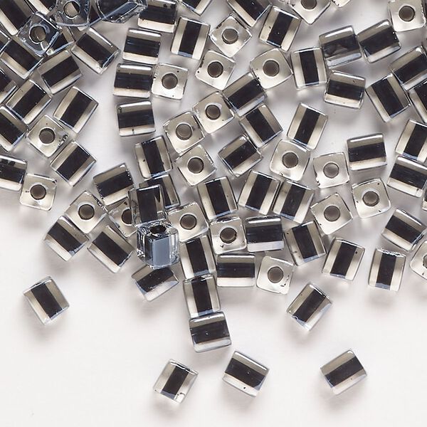 Seed bead, Miyuki, glass, pkg/25g, 3.5-3.7mm square, transparent black inside dyed color clear (SB-1106). image number 0