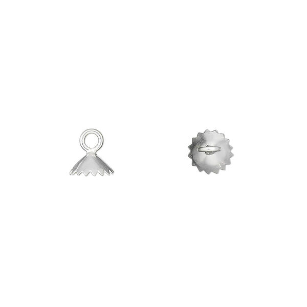 End cap, sterling silver, 6x3mm with loop, fits 6-8mm beads. Sold per pkg of 10. image number 0