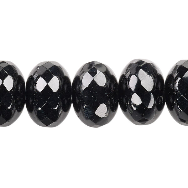 Bead, Czech fire-polished glass, jet black, 17x12mm faceted rondelle. Sold per pkg of 8. image number 0