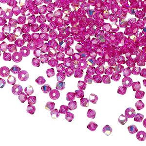 Bead 144pk fuchsia AB, Preciosa Czech crystal 3mm bicone