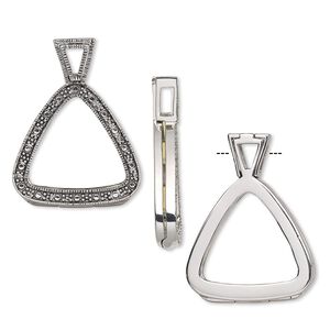 Pendant, Almost Instant Jewelry®, antique silver-plated brass and crystal, 37.5x29mm single-sided hinged triangle with 23mm triangle setting. Sold individually.