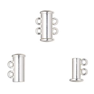 Clasp magnetic slide lock 1pkg2 "pewter" (zinc alloy), 14.5x6.5mm tube, silver-finished 2-strand