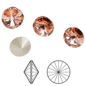 Chaton 4pk rose peach foil back, Crystal Passions® 12mm rivoli 1122