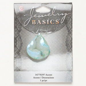 Focal 1pkg1, "druzy" glass, green and clear AB, 29x24mm-35x30mm top-drilled teardrop.