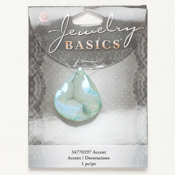 Focal 1pkg1, "druzy" glass, green and clear AB, 29x24mm-35x30mm top-drilled teardrop. image number 0