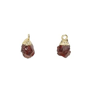 Garnet / sterling silver 1pkg1, electrocoated gold-plated hand-cut nugget drop natural 8x5mm-9x7mm