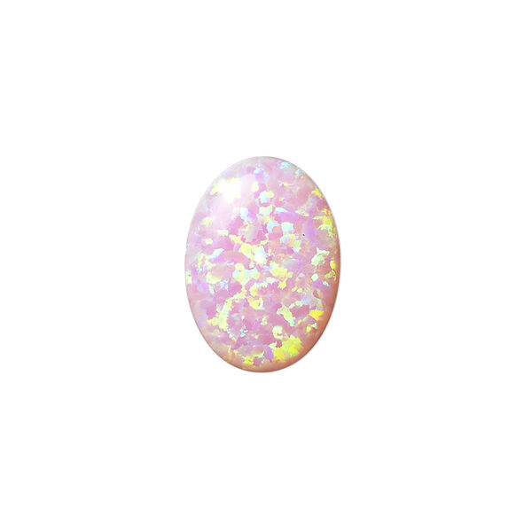 Cabochon, "opal" (silica and epoxy) (man-made), pink, 18x13mm calibrated oval. Sold individually. image number 0